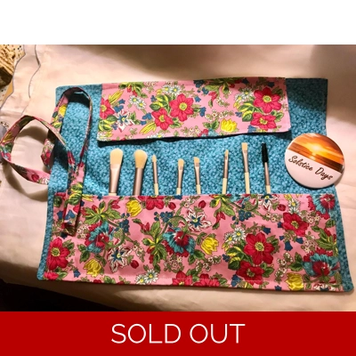 Make Up Brush Roll, Blue and Pink Floral,  handmade in Yorkshire